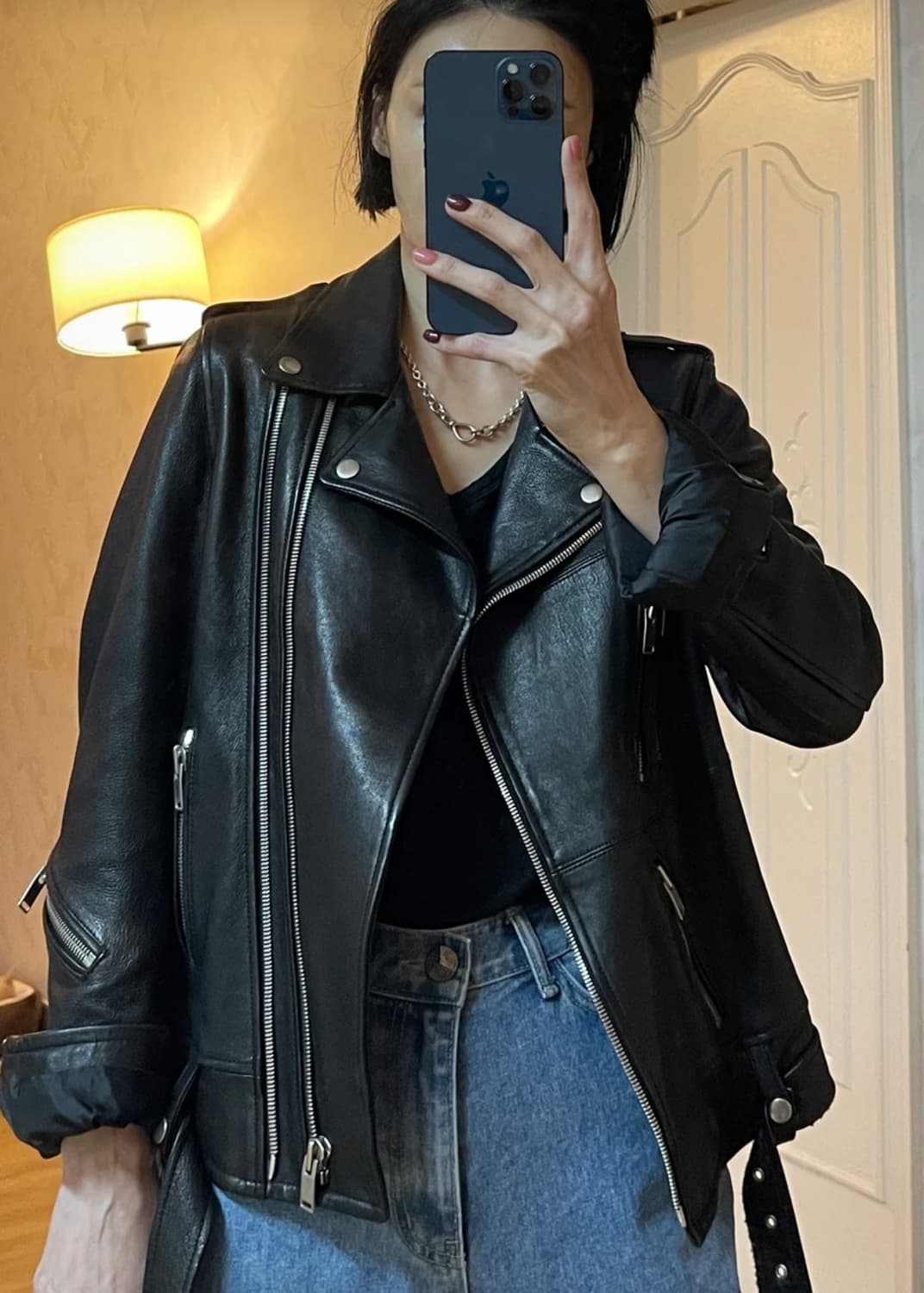 램스킨레더 바이커자켓 블랙/L사이즈 상품이미지9