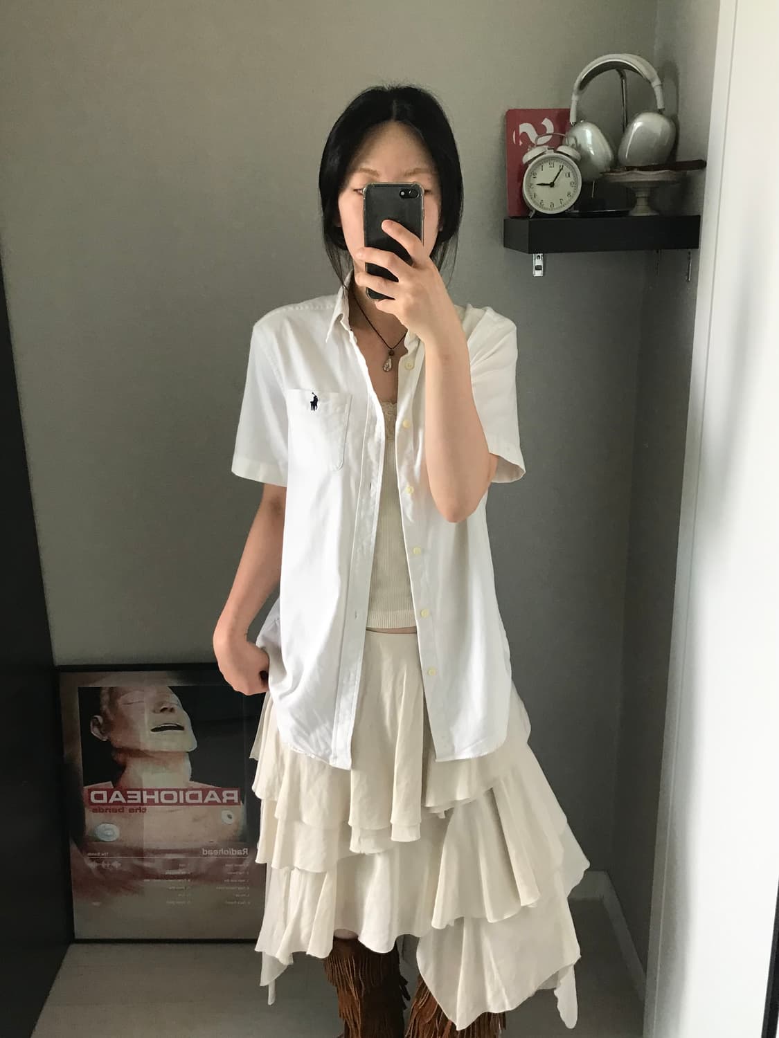 폴로 랄프로렌 포니 로고 포켓 화이트 반팔 셔츠 상품이미지1