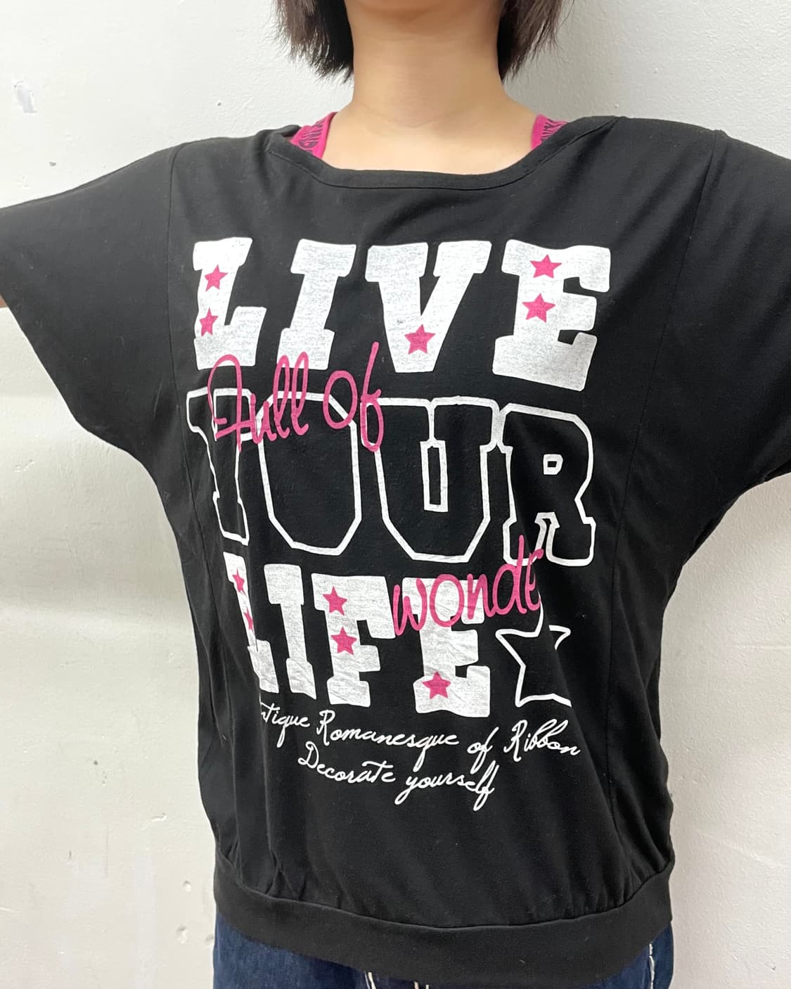 Pink star shoulder kitsch T-shirt 상품이미지5