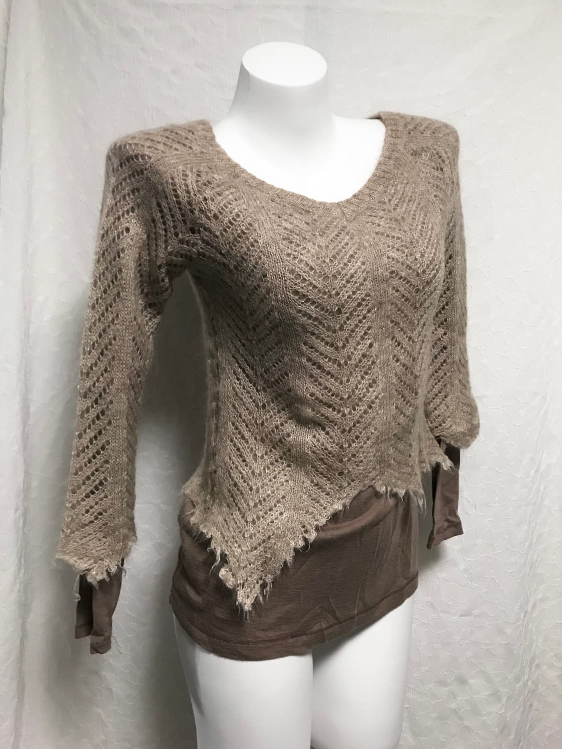 빈티지 y2k 그런지 레이어드 데미지 모헤어 니트 롱슬리브 탑 상품이미지1