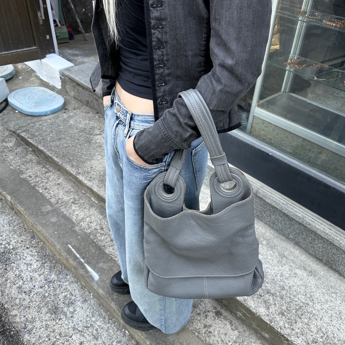 빈티지 라운드 가죽 가방 상품이미지5