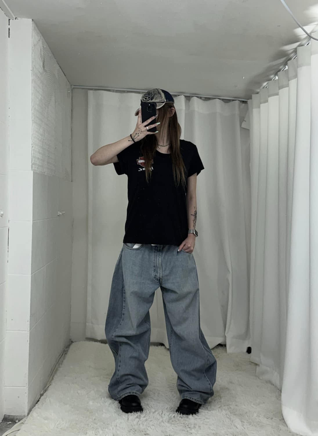 할리데이비슨 블랙 로드사인 빈티지 루즈핏 반팔 상품이미지3