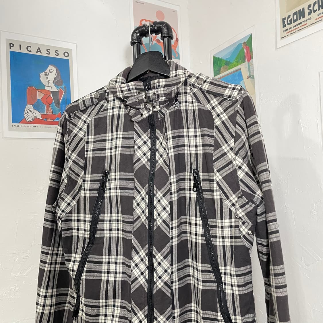 멀티포켓 하이넥 체크 워크 자켓 상품이미지4