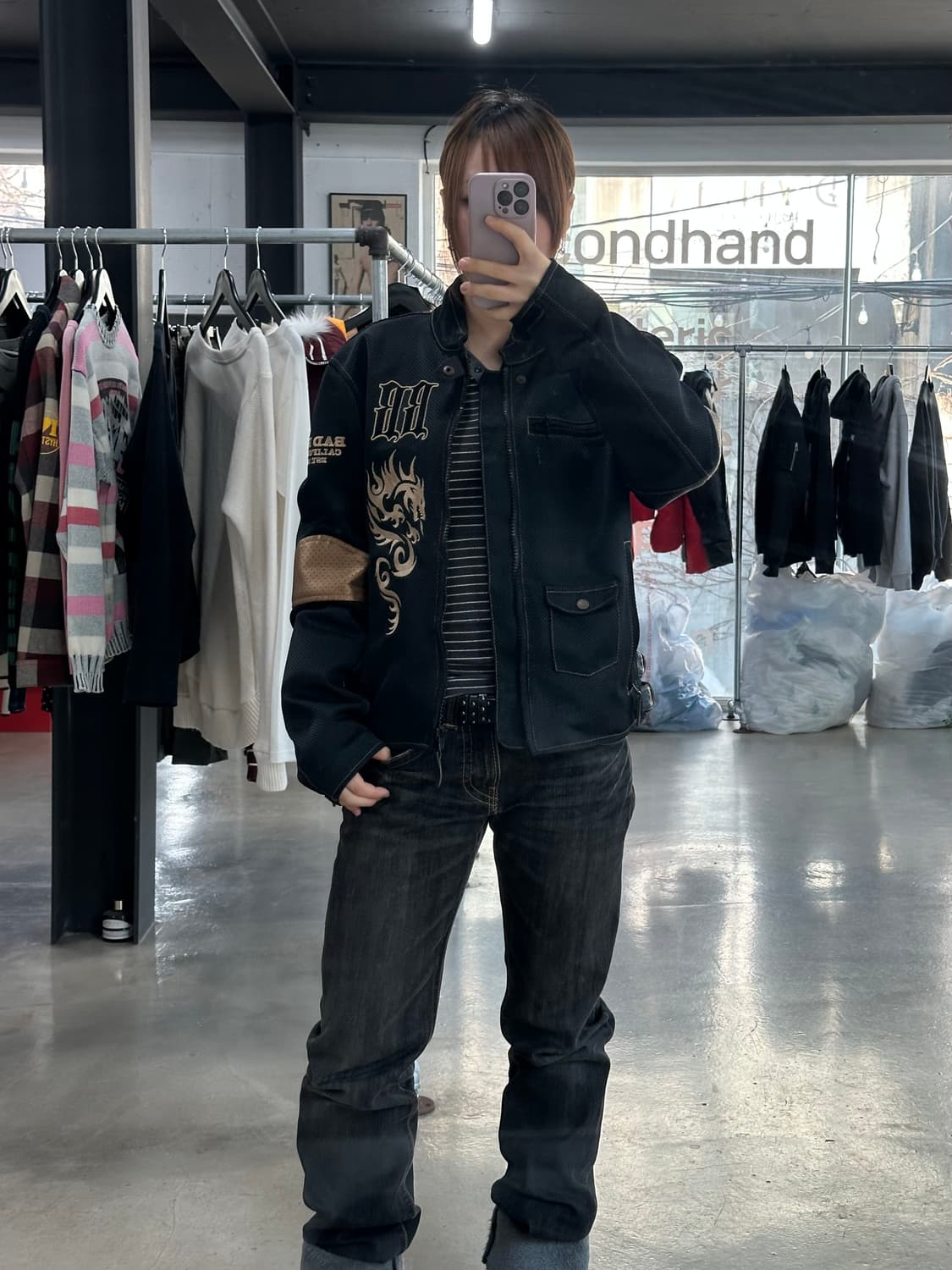 배드보이 오리엔탈 풀자수 드래곤 버클 레이싱자켓 상품이미지2