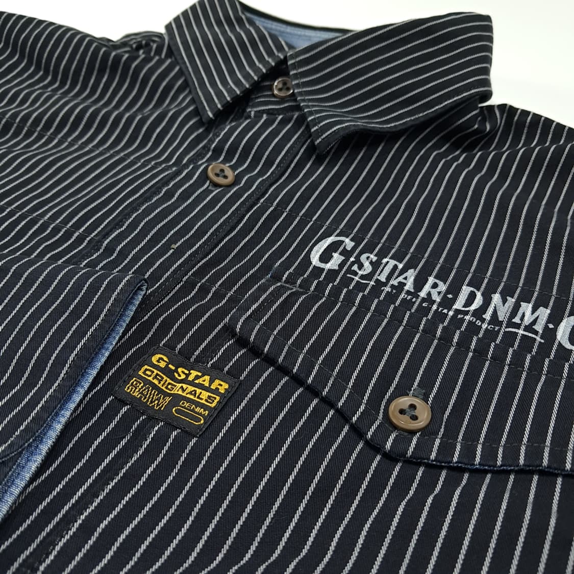 CL729 L 지스타로우 블랙 핀스트라이프 롤업 셔츠 남방 상품이미지4