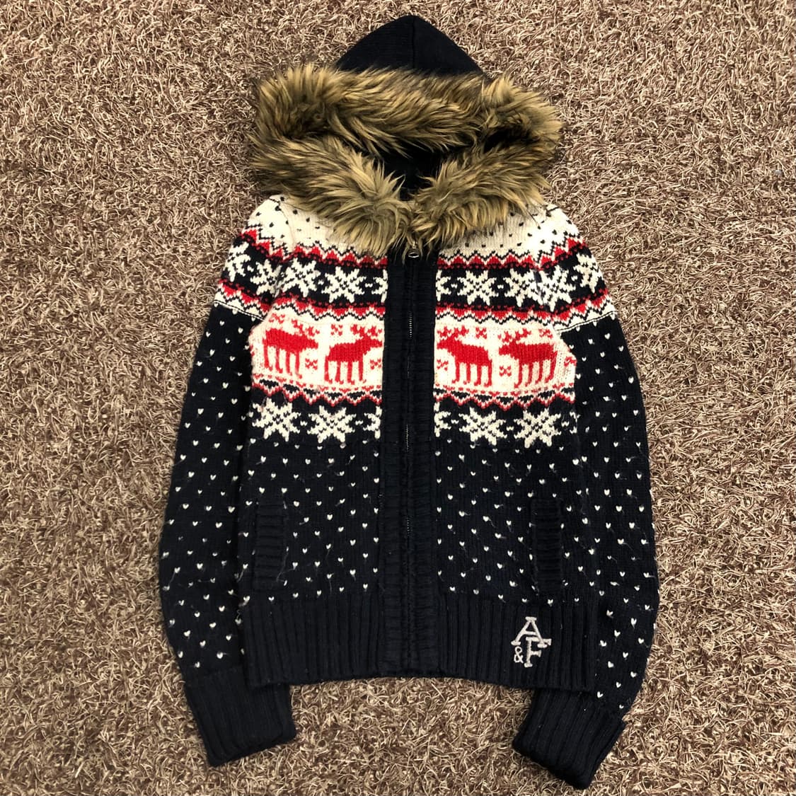 아베크롬비 울프죠 노르딕 하트 패턴 니트 집업 자켓 상품이미지1