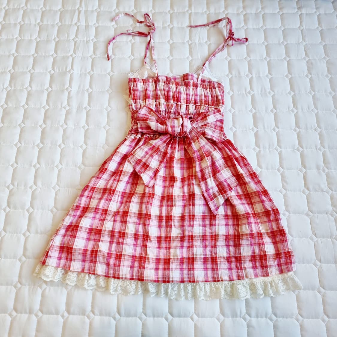 Tralala 트랄라라 딸기잼 체크 레이스 리본 원피스 상품이미지3