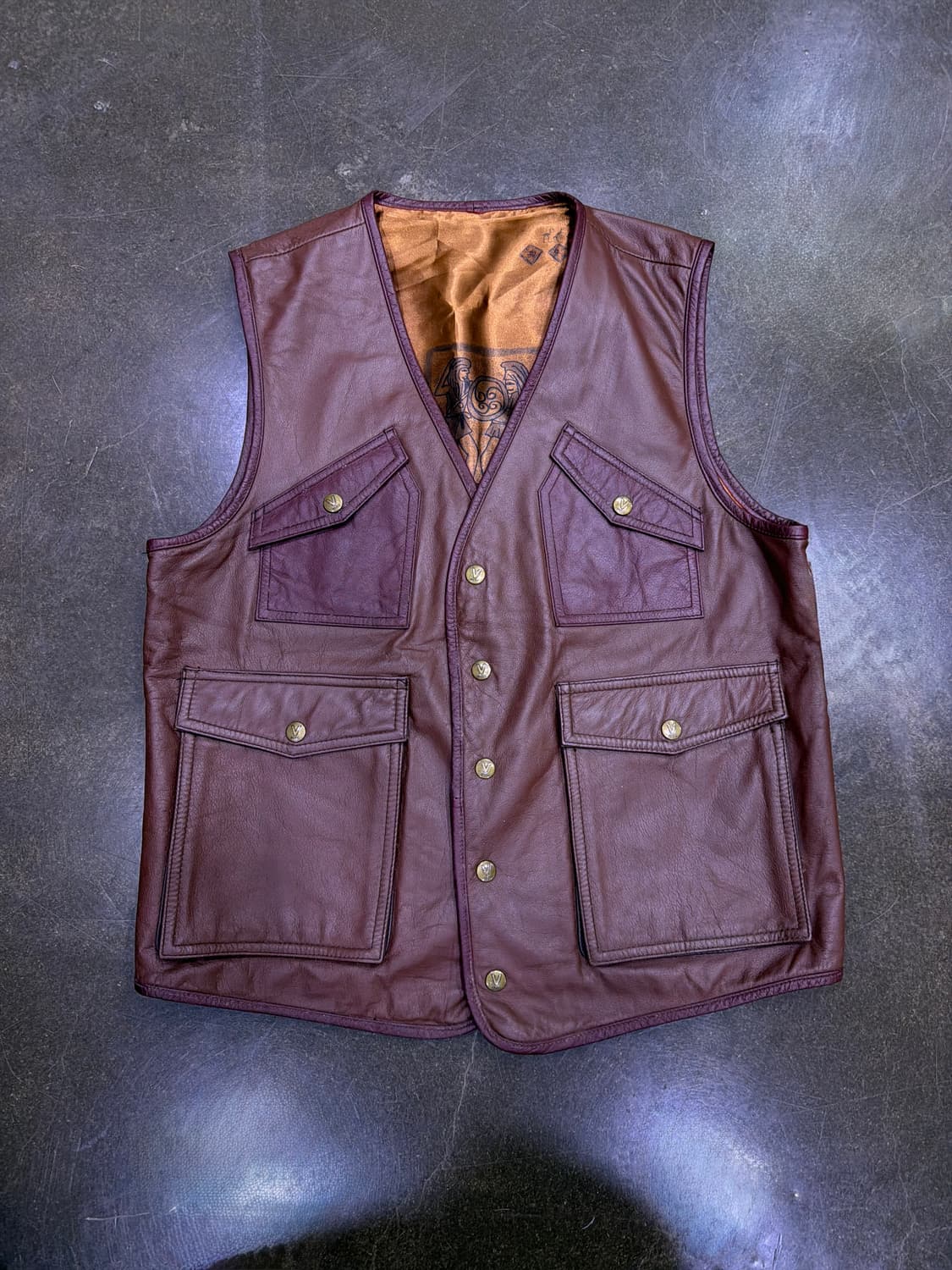 V 파리스 빈티지 멀티포켓 소가죽 버건디 베스트 조끼 L 상품이미지1