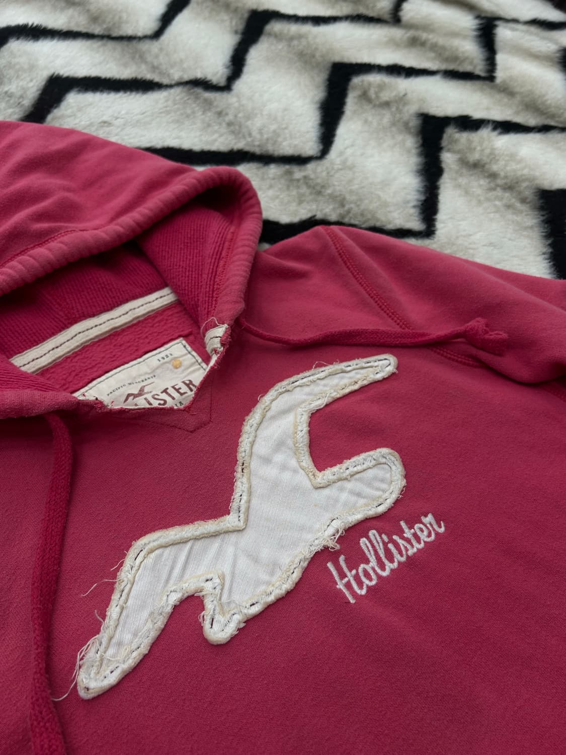 [M]홀리스터 로고 스펠아웃 후드/핑크/기모 상품이미지1