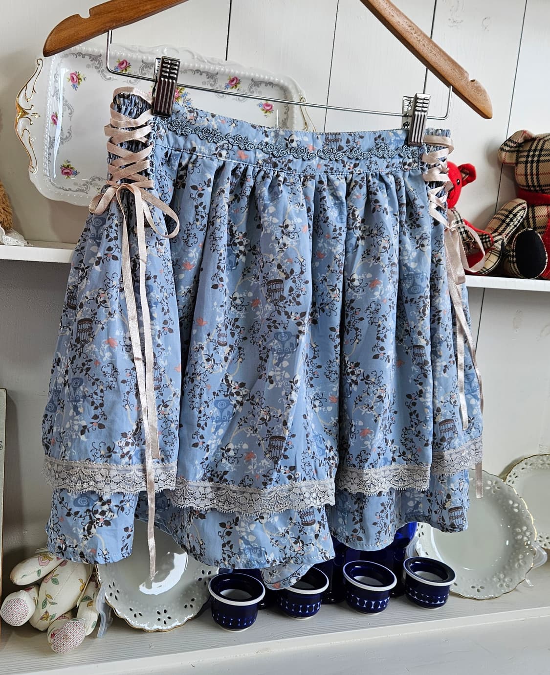 0327(axes femme) 앤틱 프린트 레이스 큐롯 스커트 상품이미지2