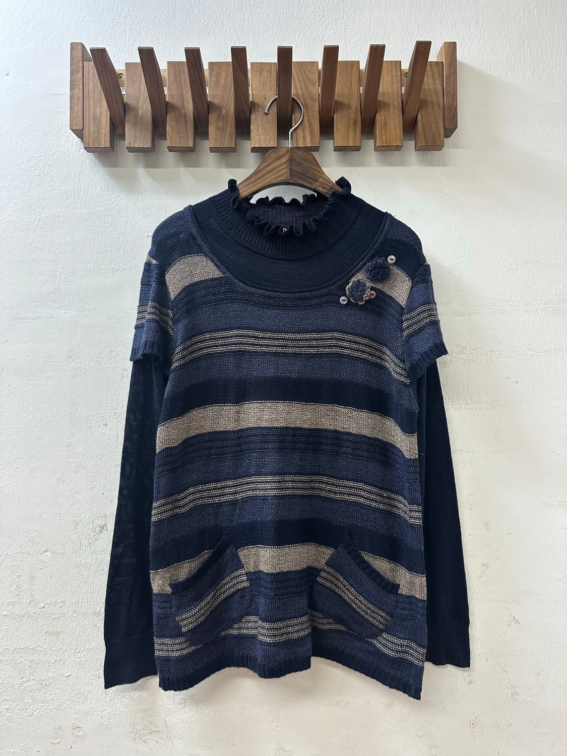 일본빈티지 모리걸 자수 니트 탑 레이어드 탑 티셔츠 상품이미지1