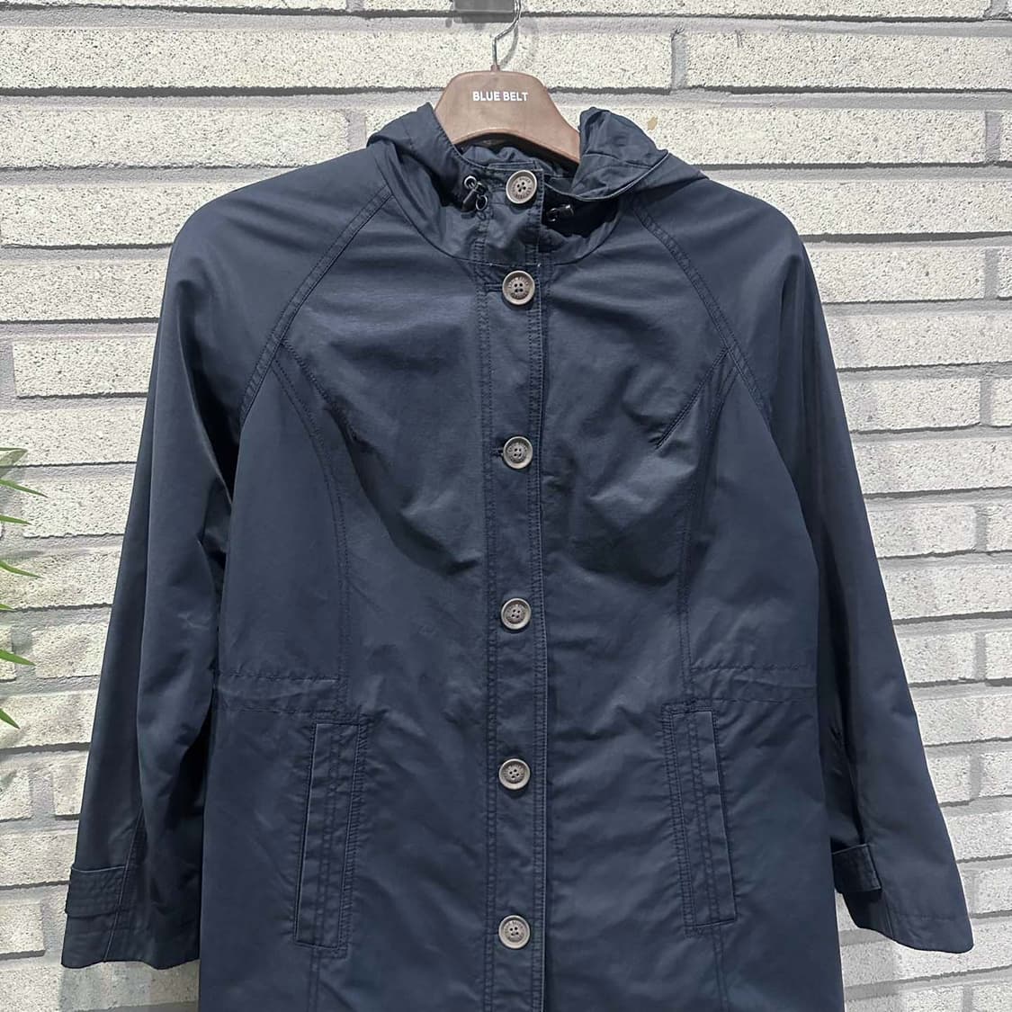 USA VINTAGE 후드 미디 자켓 래글런 허리 스트링 디테일 네이비 상품이미지3