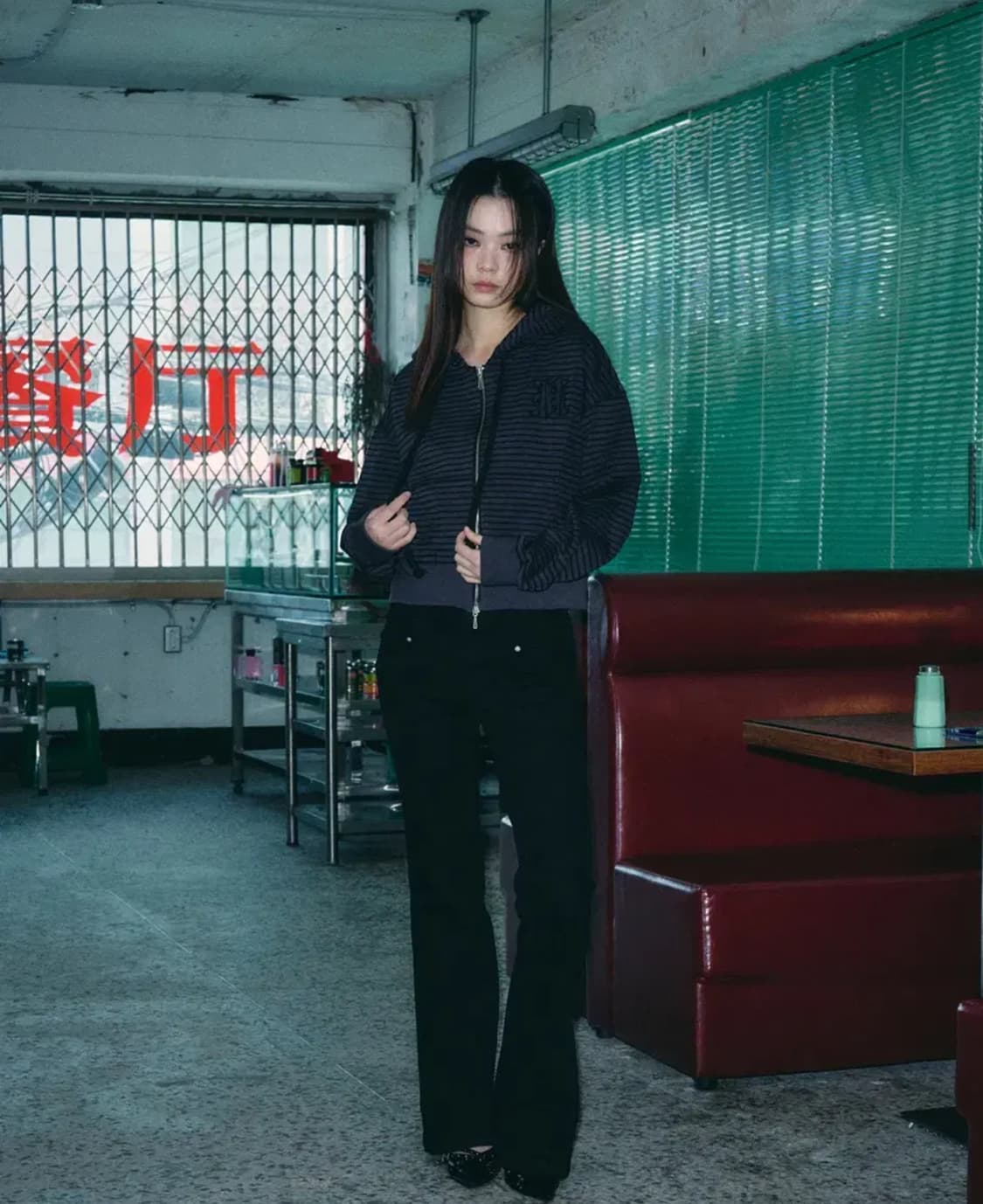 헬레네파리스 디보탠 로고 스트라이프 후드집업 딥퍼플 상품이미지5