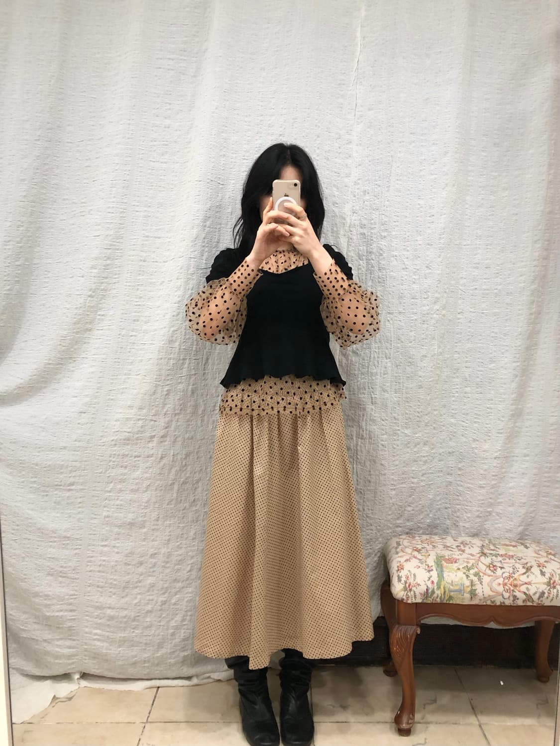 Polka beige banding skirt 상품이미지2