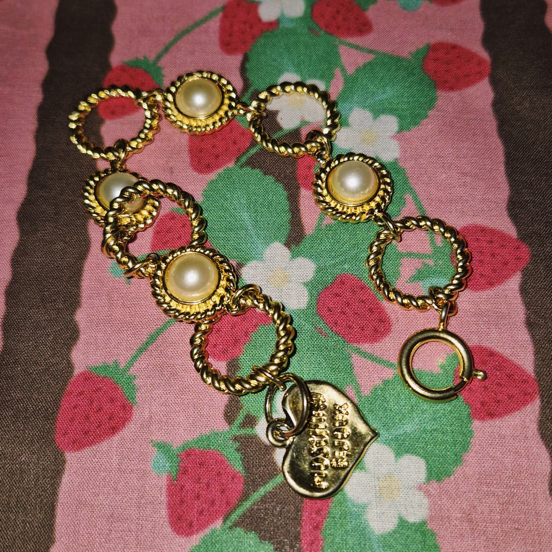 90s 모스키노 비쥬 진주 사슬 하트 팔찌 상품이미지8