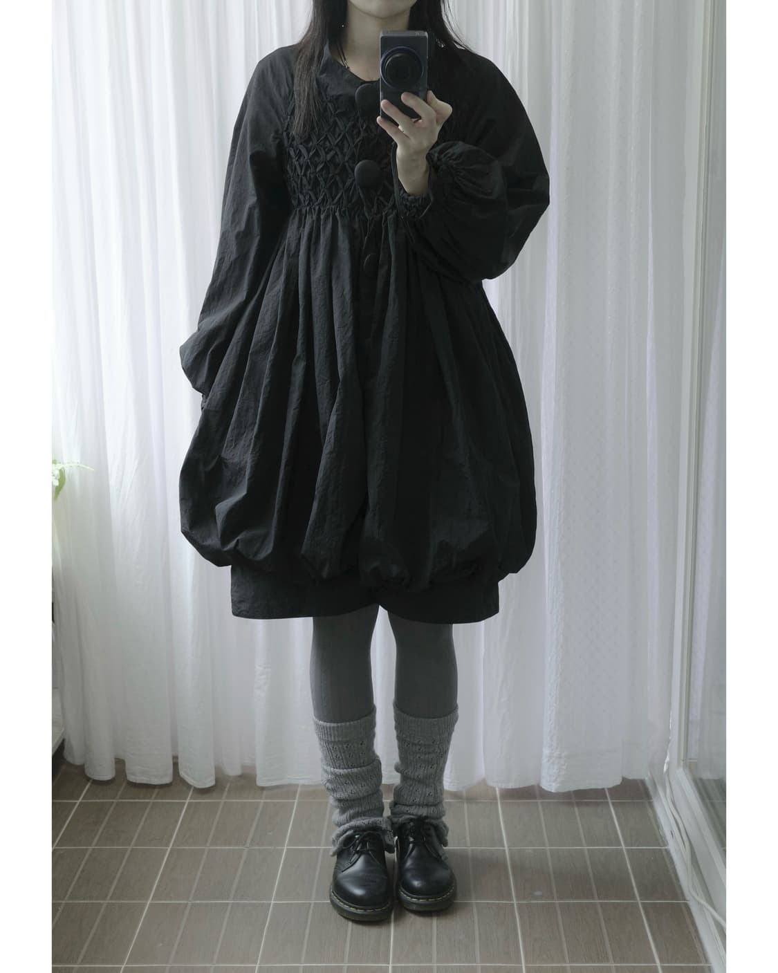 Balloon waffle Shirring dress 상품이미지5