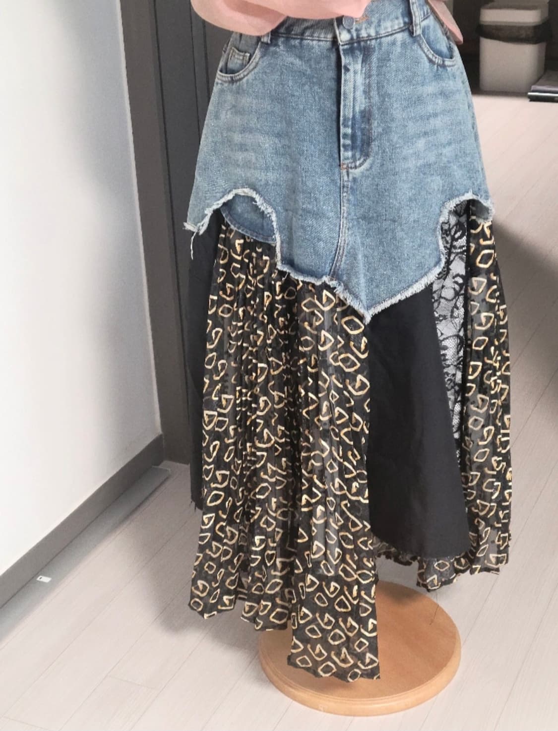 [유니크/레이어드] 데님 패치워크 언밸런스 데님스커트 상품이미지2