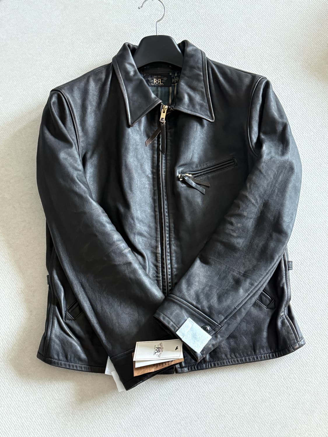 [M] RRL 뉴스보이 레더 자켓 블랙 오버 브라운 상품이미지1