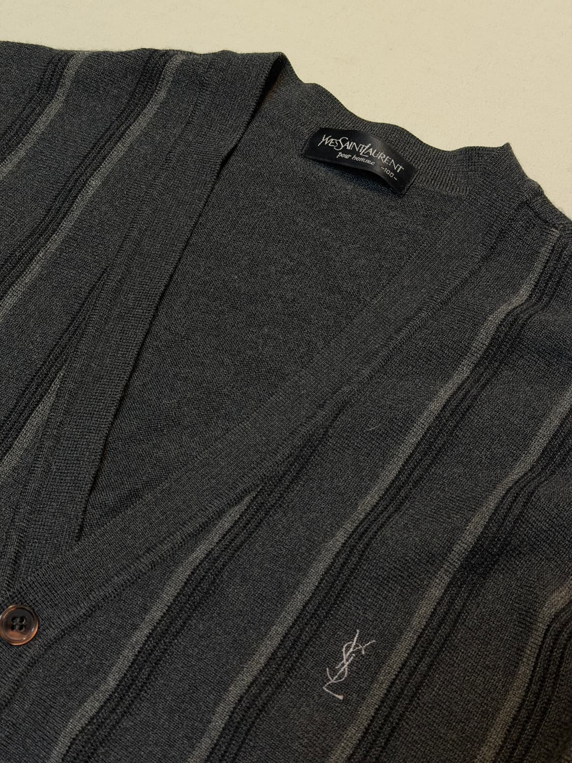 90s YSL 입생로랑 아카이브 스트라이프 울 가디건 차콜 상품이미지2