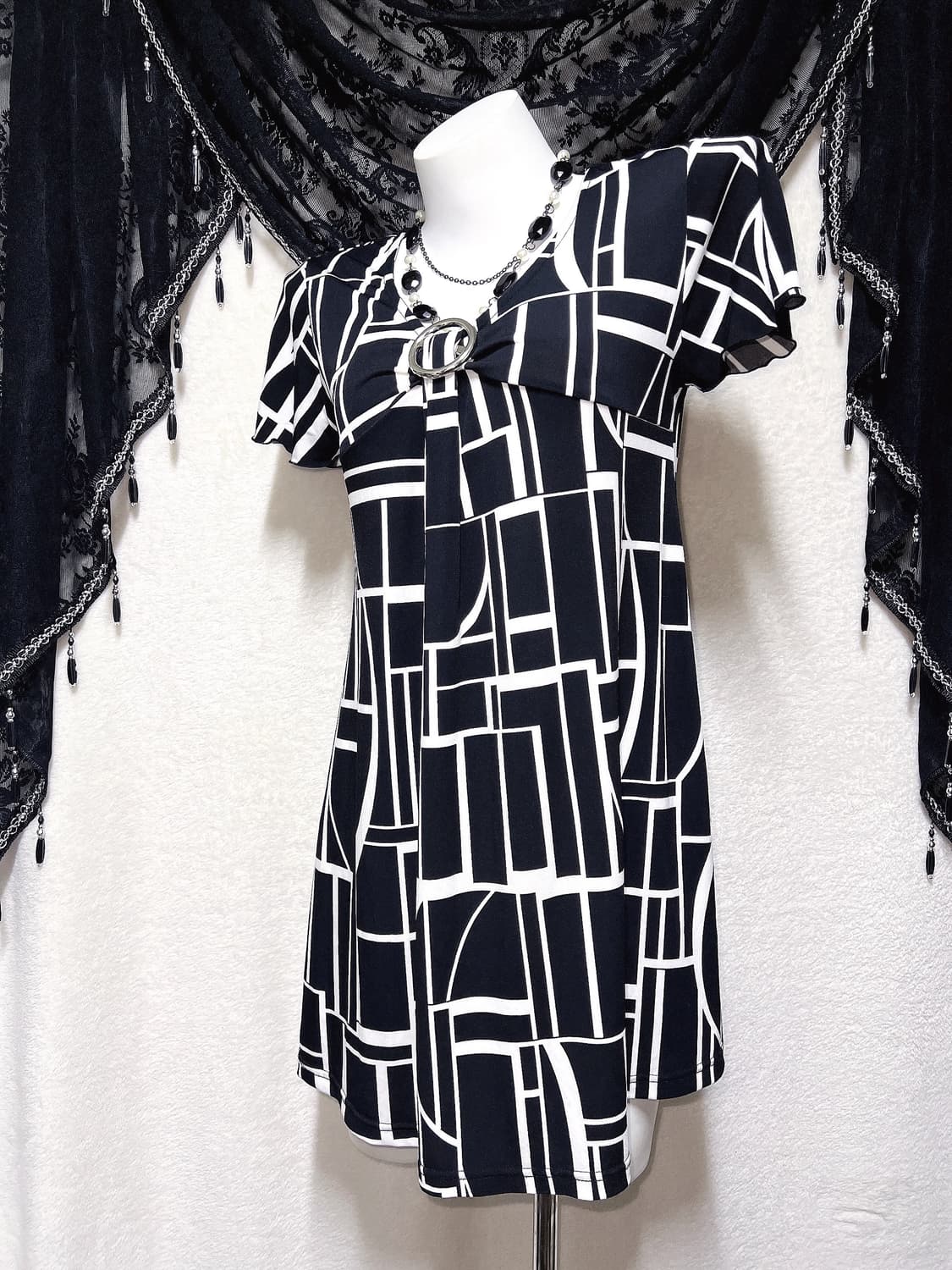 오네갸루 로맨틱 로걀 고스펑크 오링 패턴원피스 핀터 헤이세이 y2k 상품이미지2