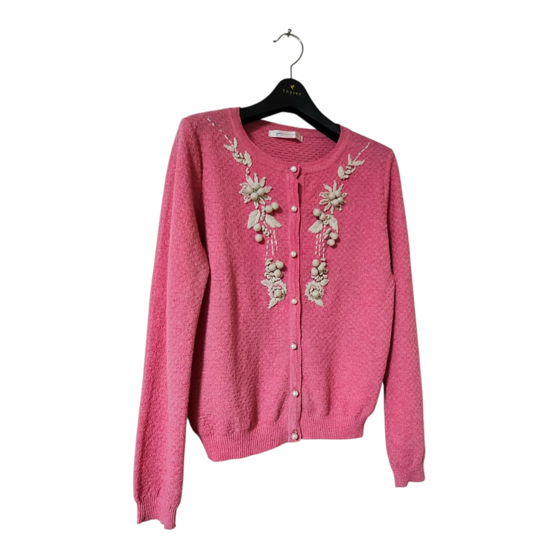 기비 GIVY 핑크 플라워 자수 가디건 | 입체 자수 진주버튼 니트 상품이미지5