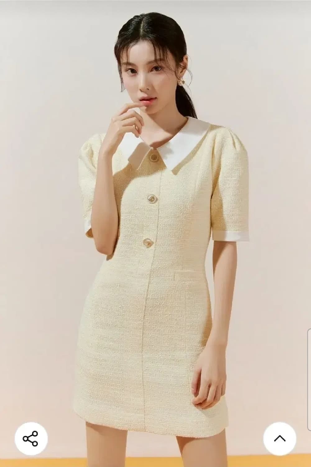 로엠 트위드 배색 카라 원피스 옐로우 M 상품이미지1