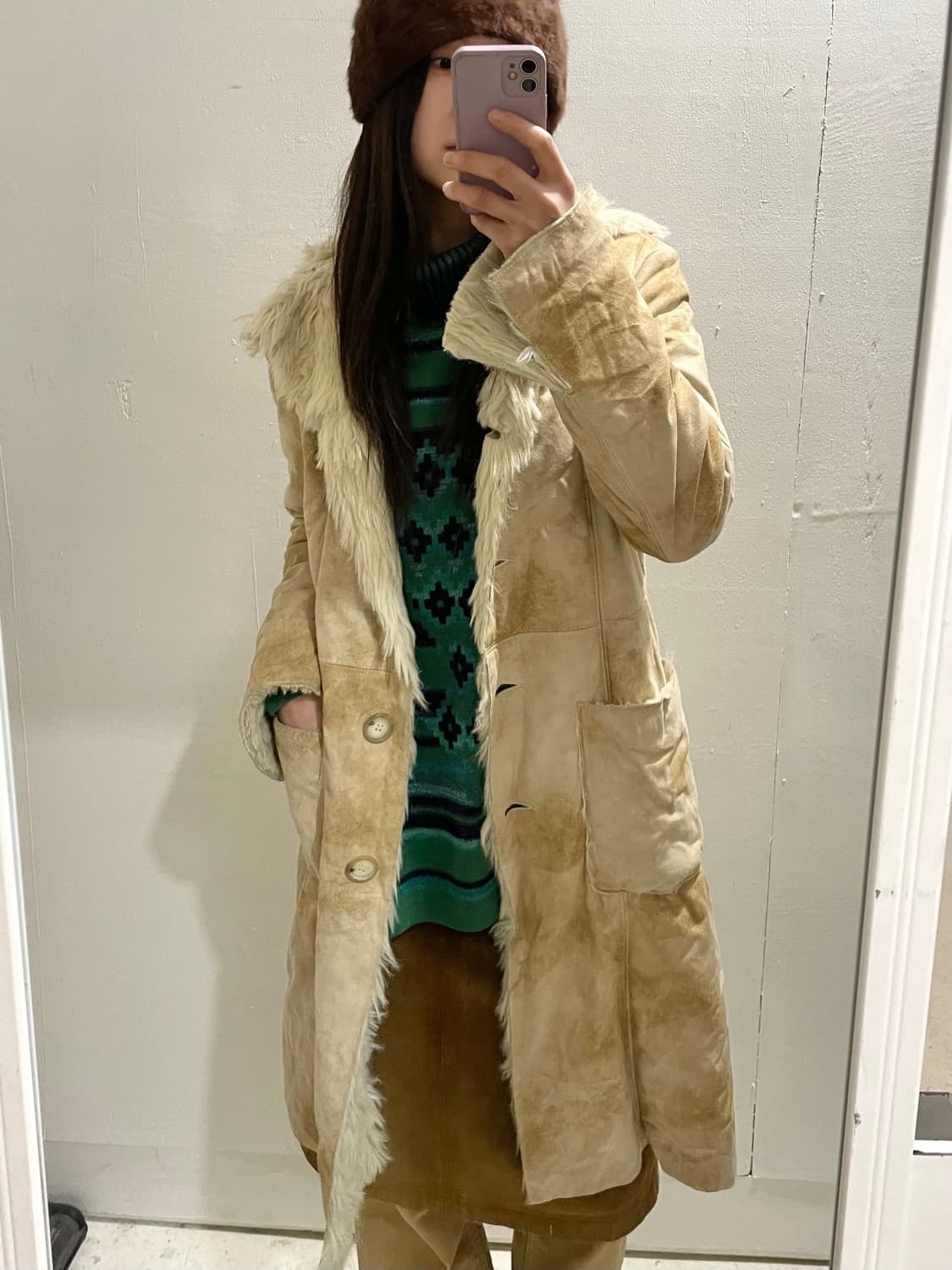 베네통 롱 무스탕 코트 상품이미지2