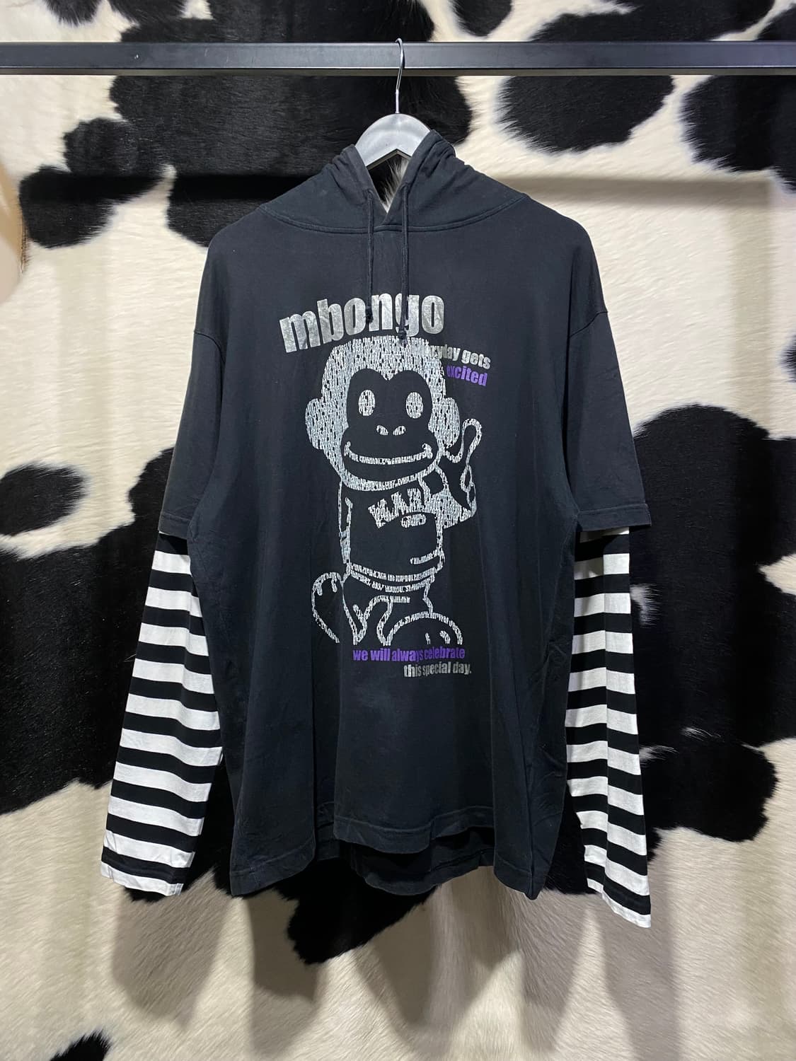 Mbongo 단가라 레이어드 후드티셔츠 상품이미지2