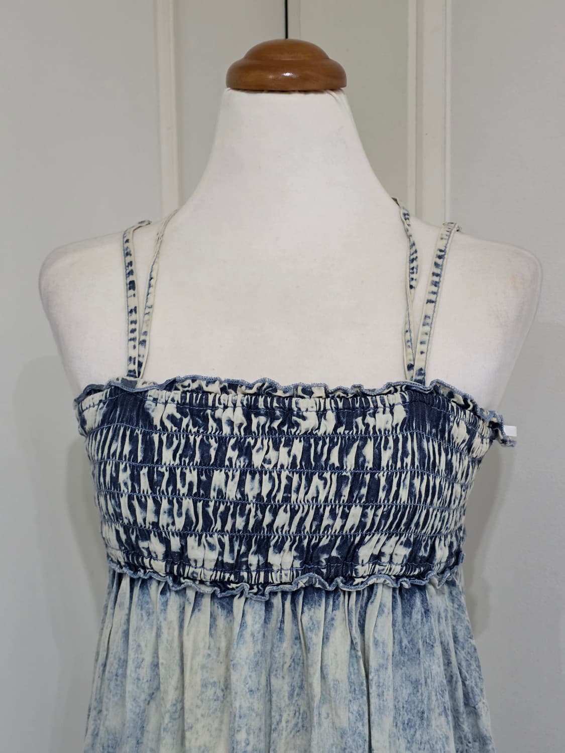 일본빈티지)워싱 청데님st 하구미모리걸 로맨틱 패치워크 아일렛 끈원피스 상품이미지3