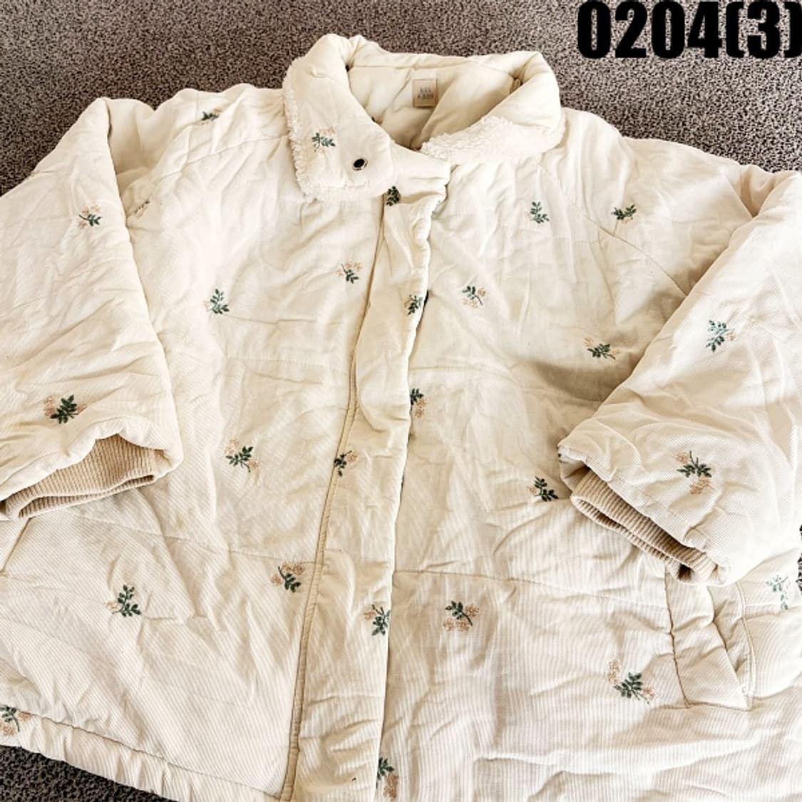 [실측확인] 빈티지 아이보리 플라워패턴 퀼팅 뽀글이 점퍼 0204(3) 상품이미지2