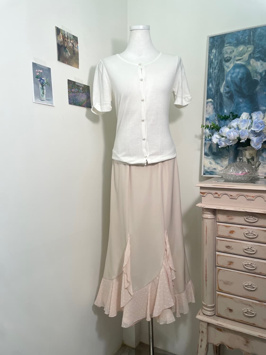 sheer pink dot ruffle princess long skir 상품이미지7