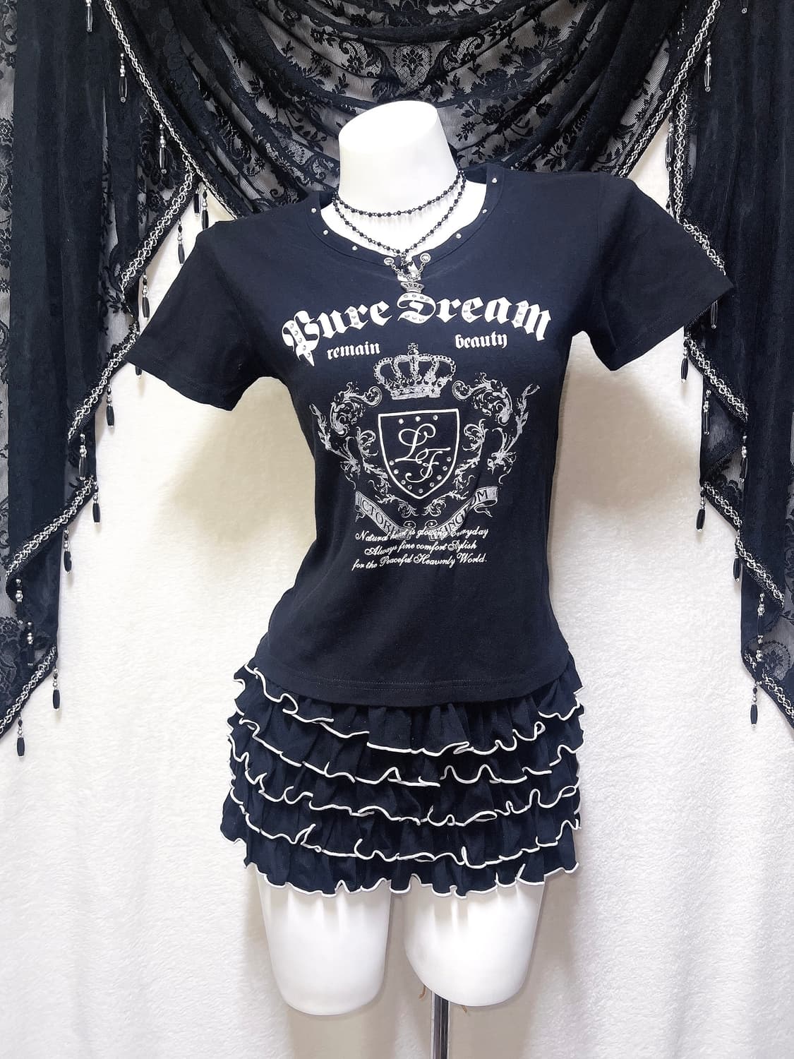 y2k 와투케 고스 펑크 갸루 레터링 펜던트 펀칭 반팔탑 핀터 헤이세이 상품이미지1