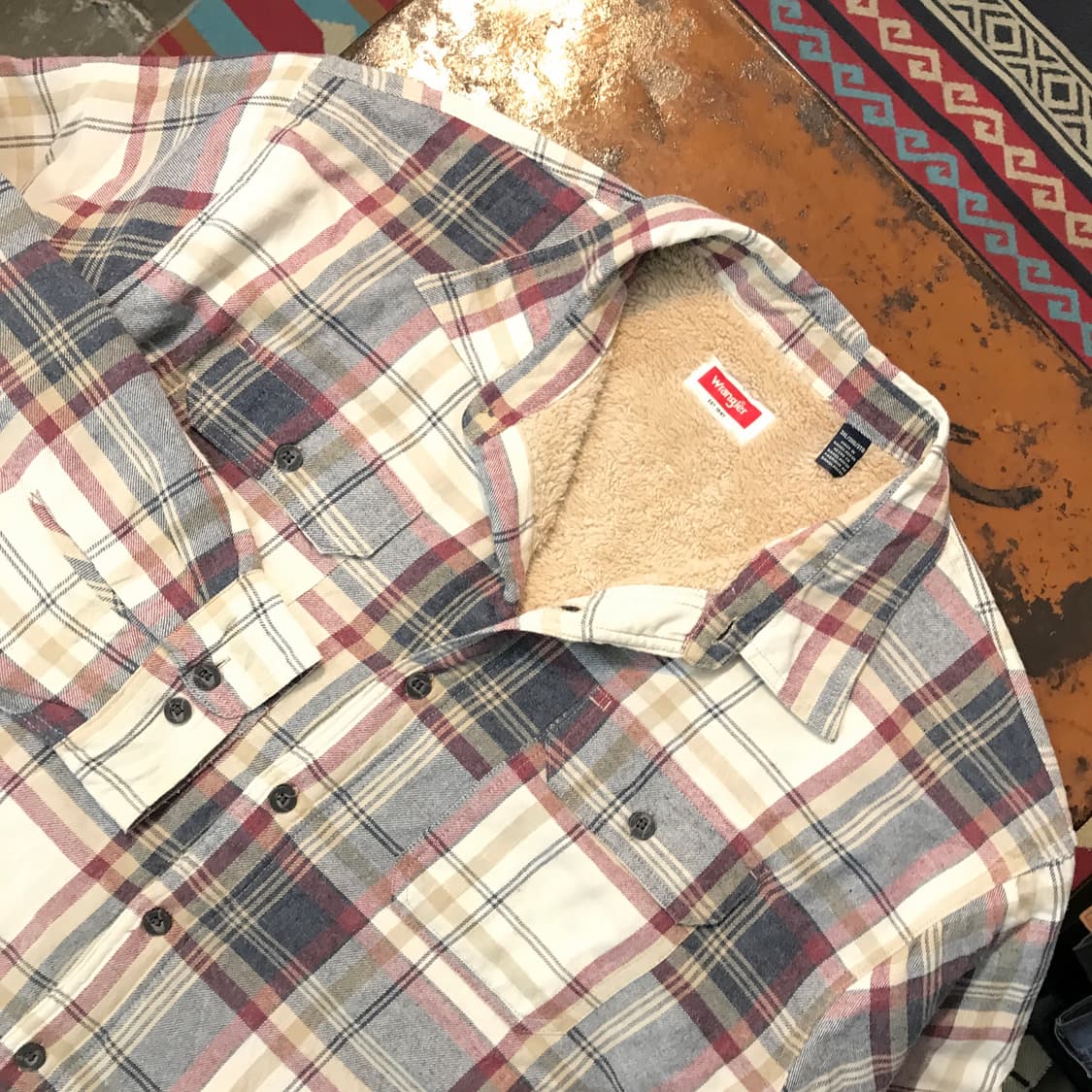 랭글러 아이버리 플란넬 체크 양털 셰르파 자켓 남성 120 빅사이즈 상품이미지2