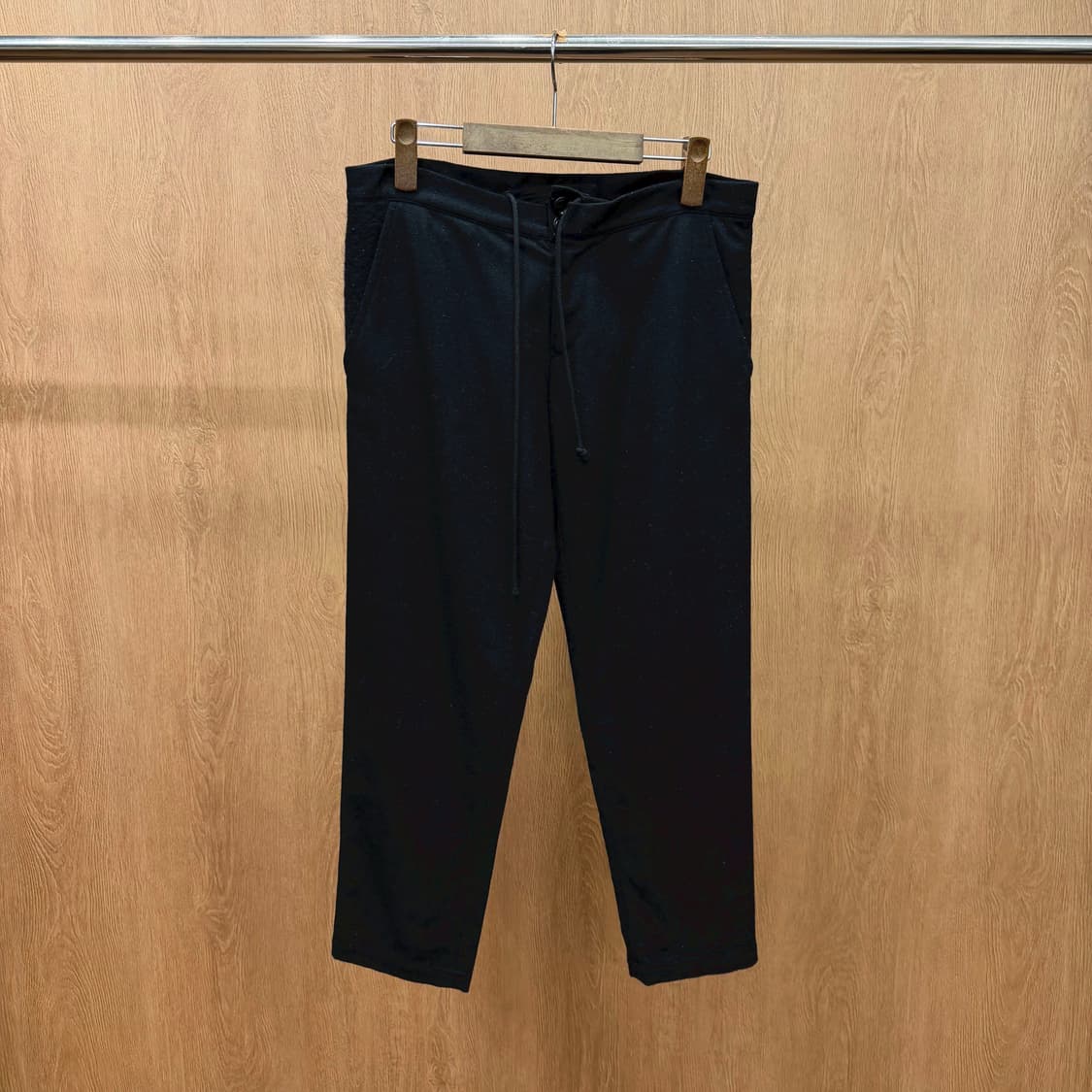 요지 야마모토 울 팬츠 드로우 스트링 백 더블 포켓 스트레이트핏 블랙 상품이미지2