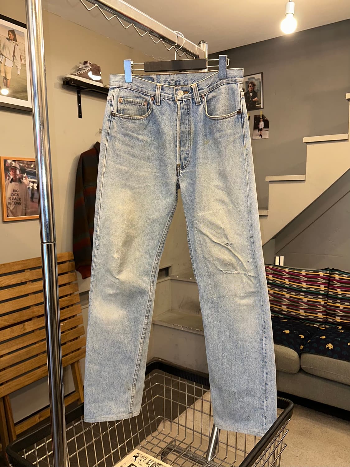 90’s Levi’s 501 repair denim washed pant 상품이미지2