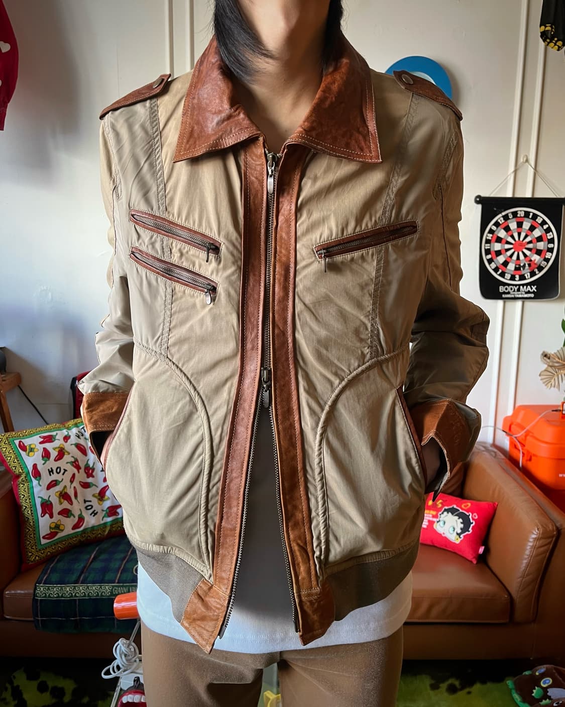 COMME CA ISM Leather Trim Trucker Jacket 상품이미지2