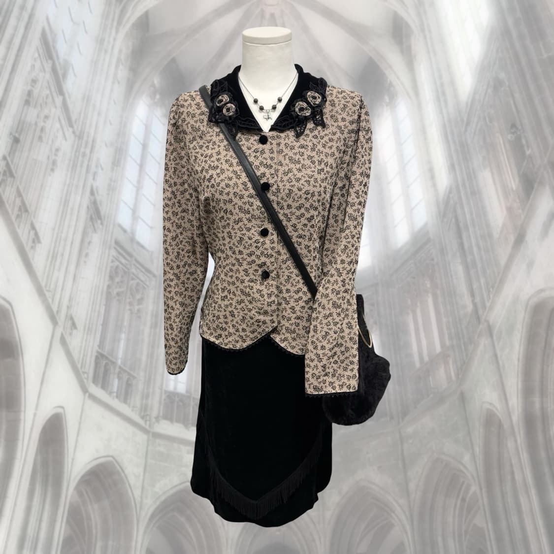 벨벳 카라 플라워 빈티지 블라우스 상품이미지2