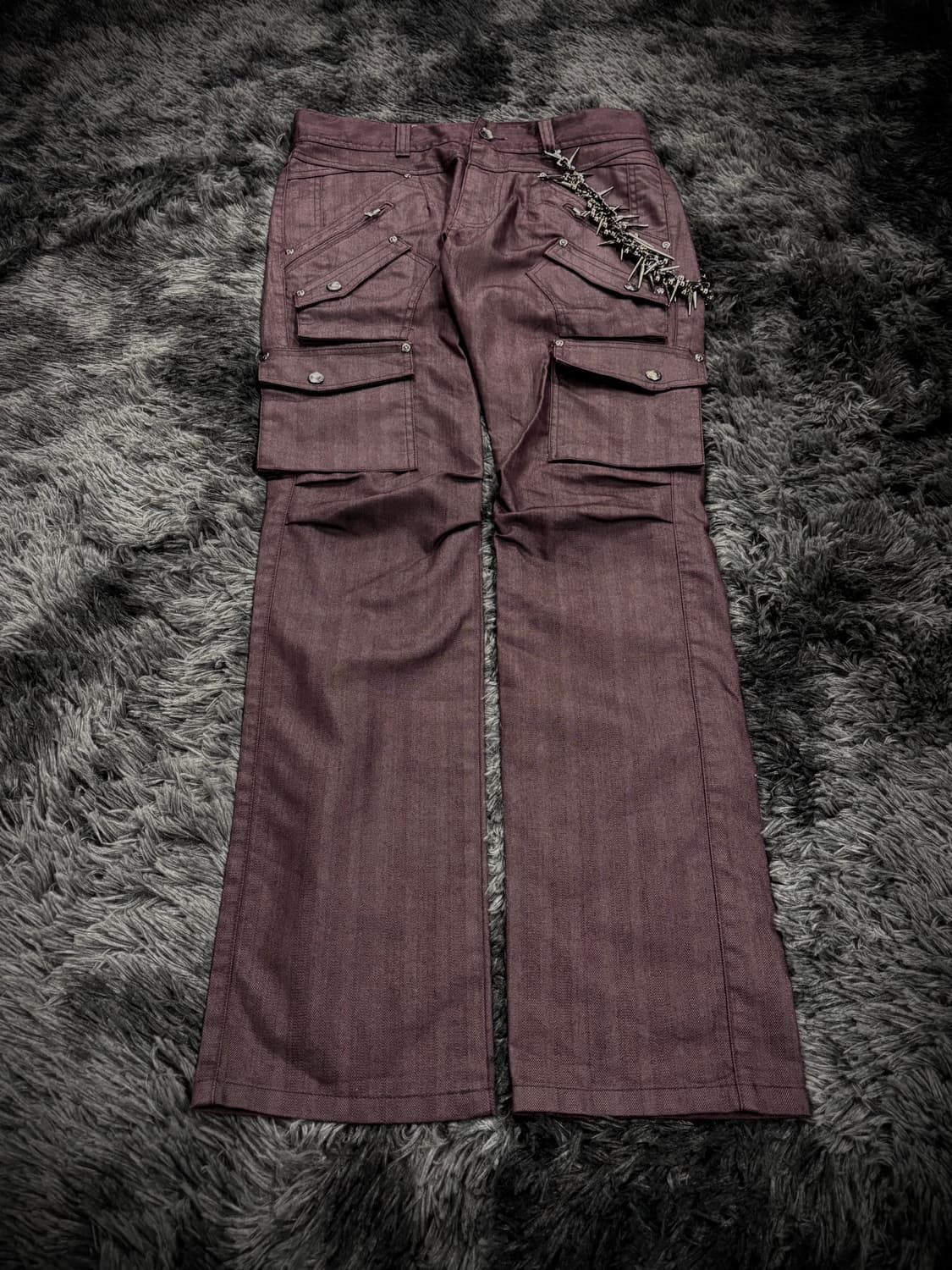 semantic Design 레드와인 스트라이프패턴 펑크st 카고팬츠 상품이미지1