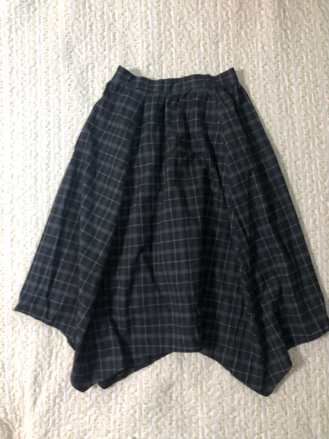 Navy check unbal skirt 상품이미지1