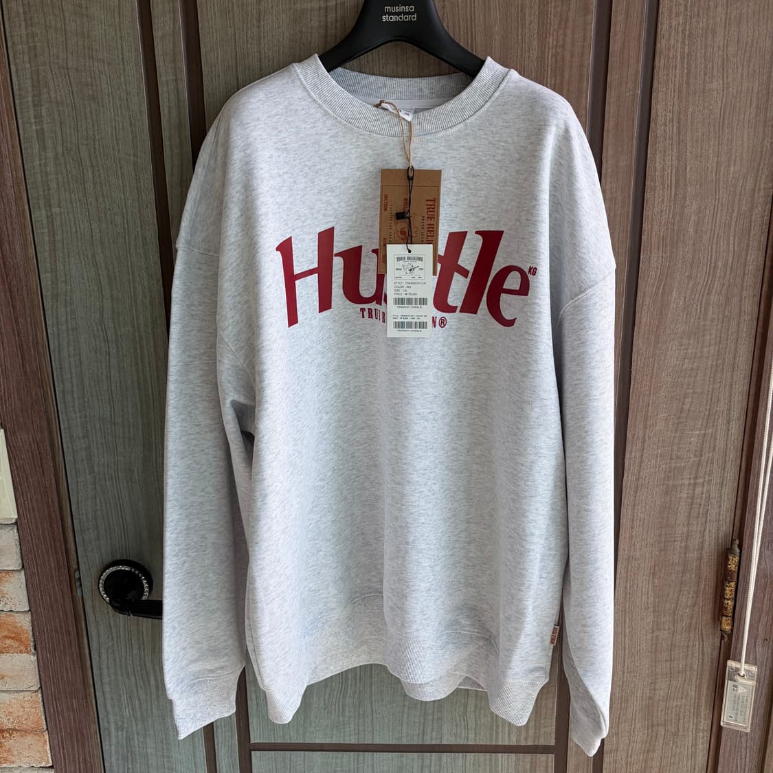 [새상품]트루릴리전 허슬 로고 맨투맨 멜란지그레이 상품이미지1