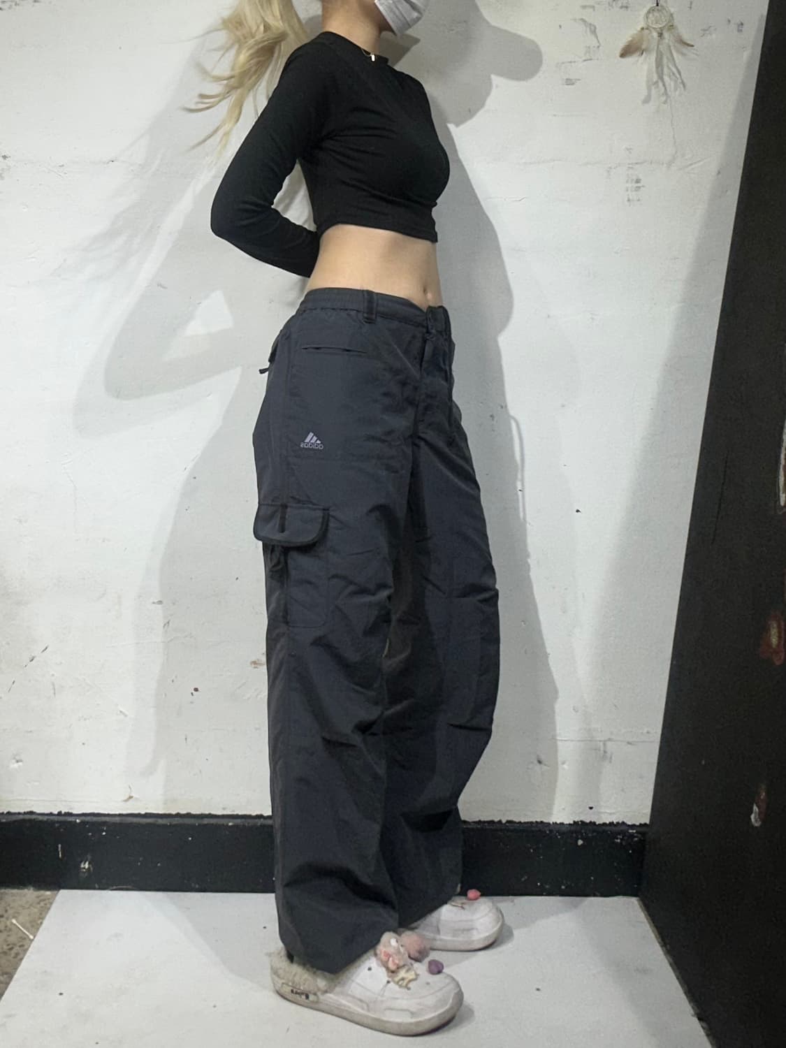 00s 아디다스 차콜 와이드 카고 바지 트랙 팬츠 추리닝 바지 M  상품이미지1