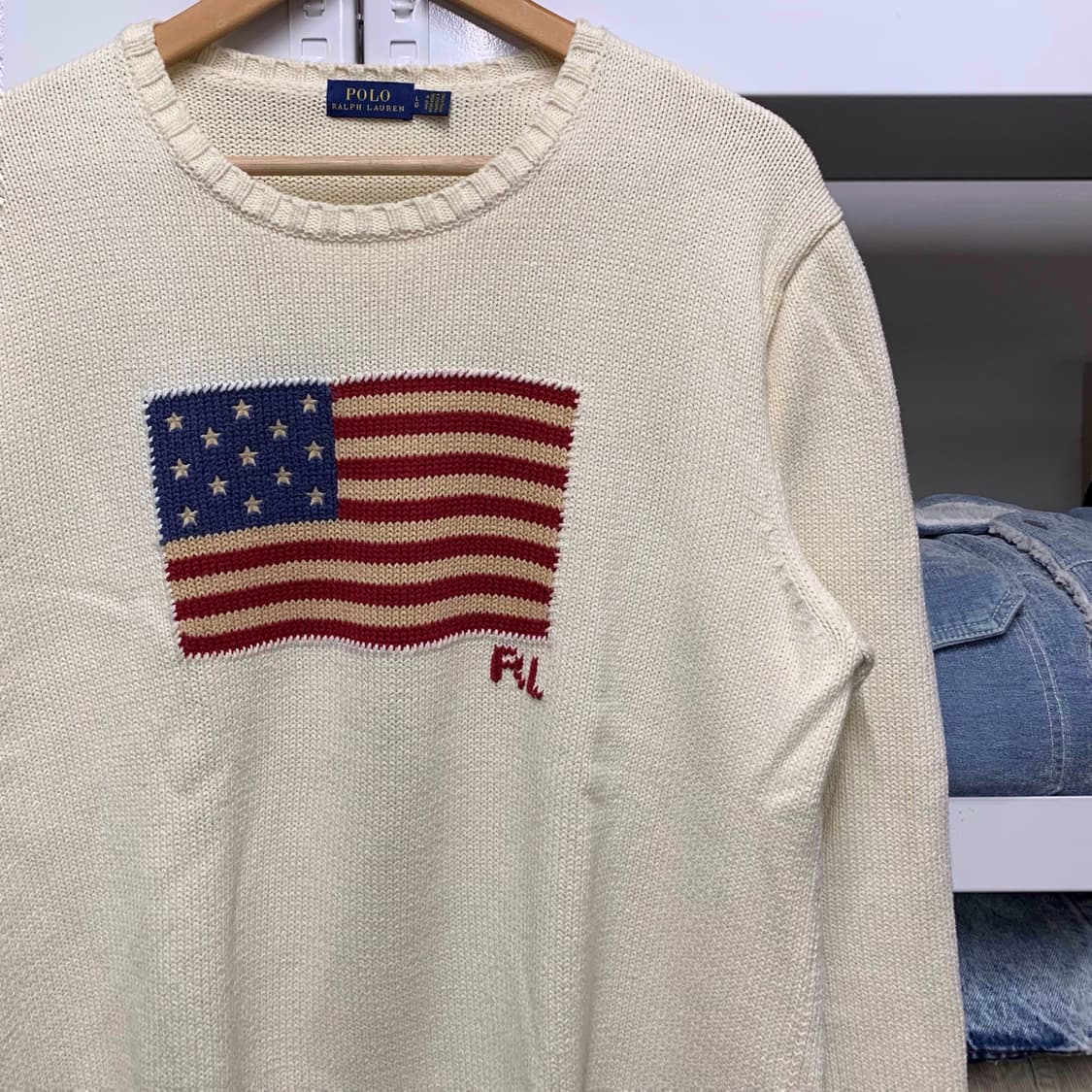 [L] 폴로 랄프로렌 성조기 자카드 니트 화이트 상품이미지1