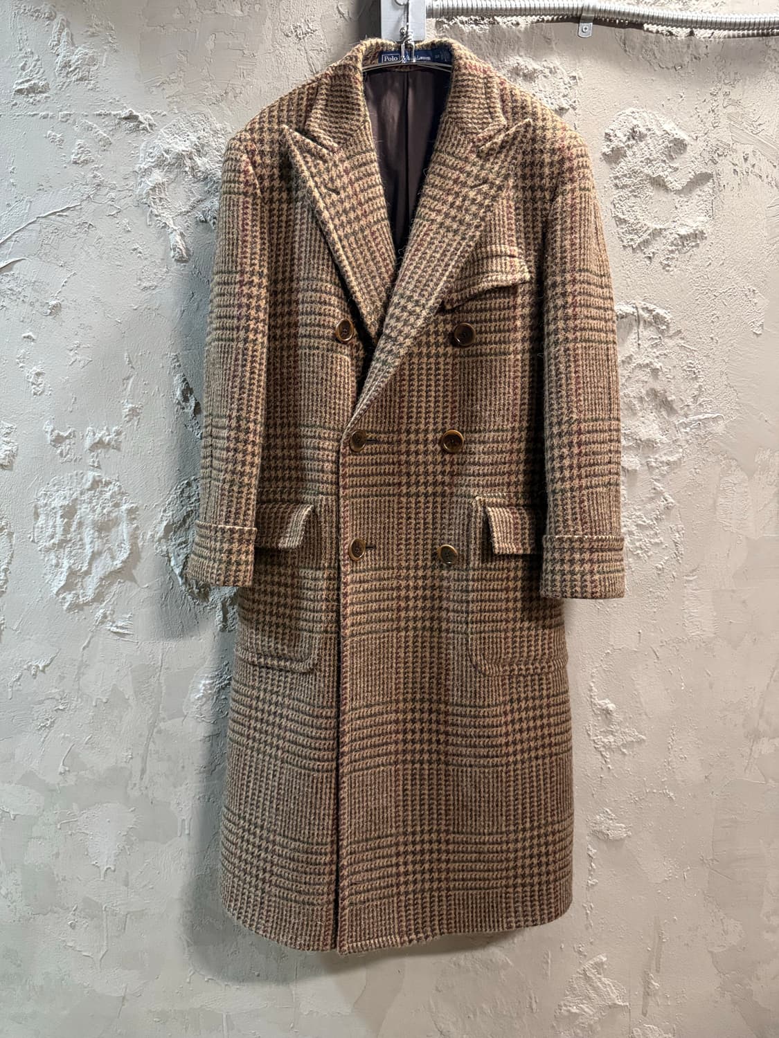 38R 폴로 랄프로렌 더블 브레스티드 트위드 코트 브라운 체크 상품이미지1