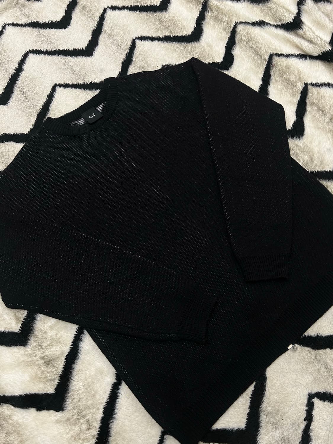 [실측XL]OY 빅로고 백로고 지퍼 니트/블랙 상품이미지3