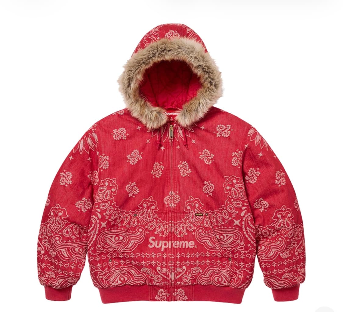 슈프림 반다나 자카드 데님 후드 워크 자켓 레드 상품이미지1