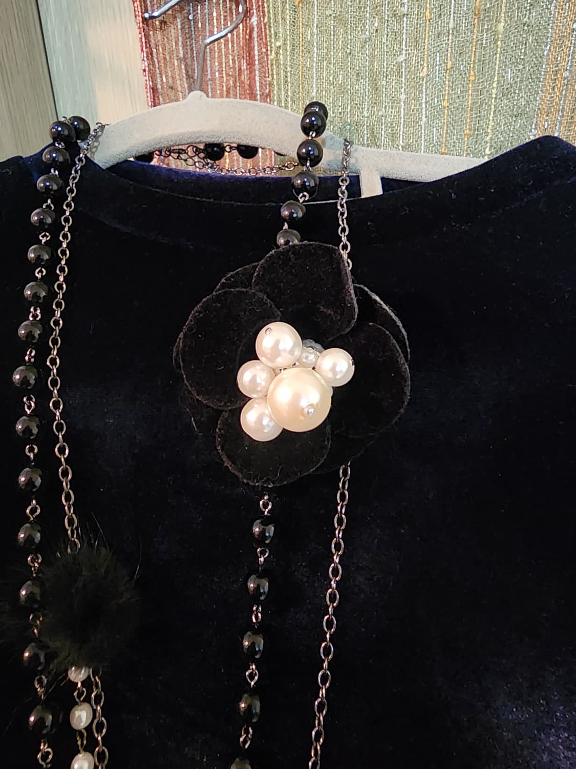 3줄 코사지 진주 롱 목걸이 상품이미지5