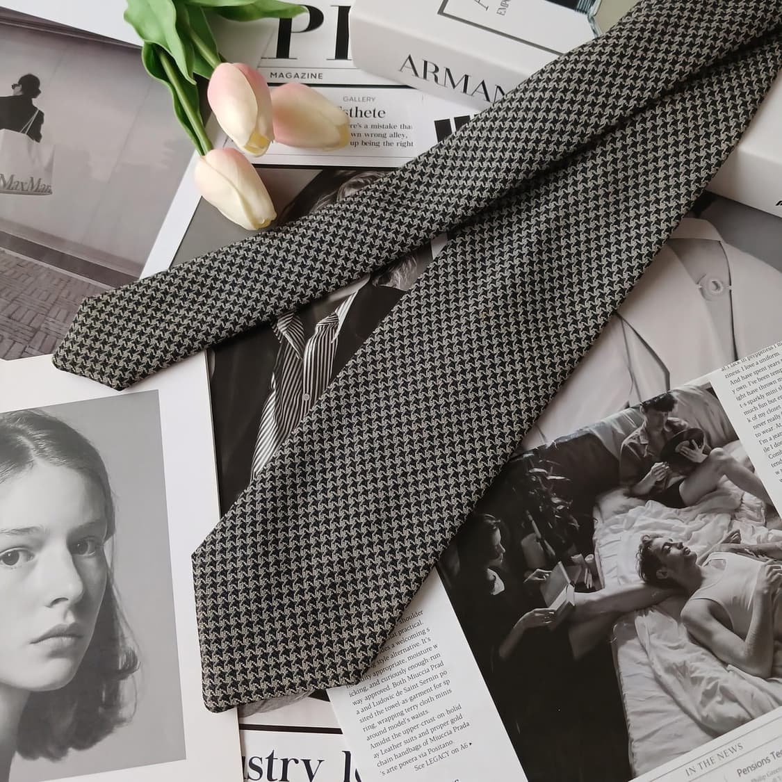 아르마니 꼴레지오니 울 그레이 패턴 넥타이 9.5cm A등급 A19374 상품이미지4