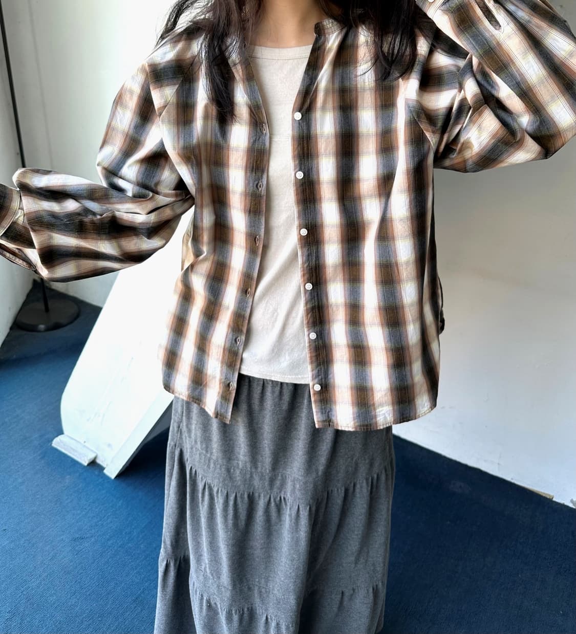 Light cotton design check wide shirt 상품이미지8
