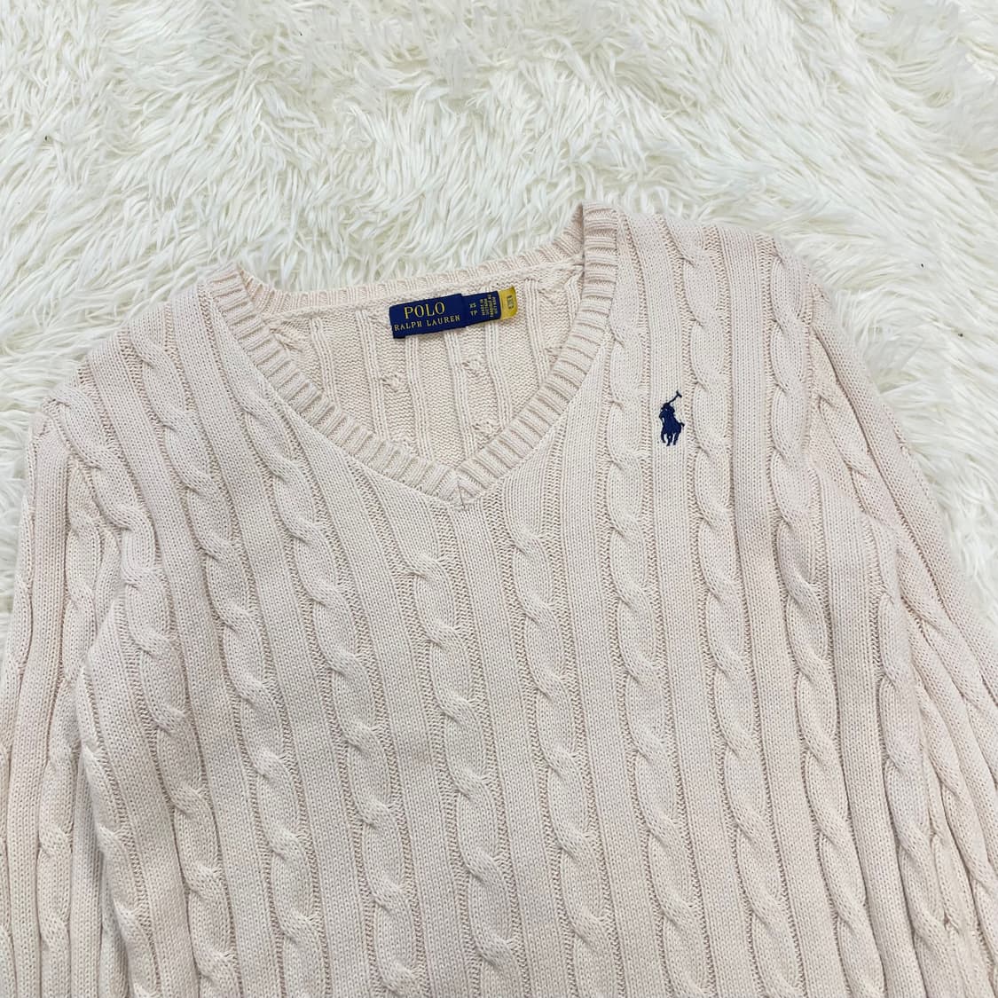 폴로 랄프로렌 포니 로고 케이블 브이넥 니트 베이지 상품이미지3