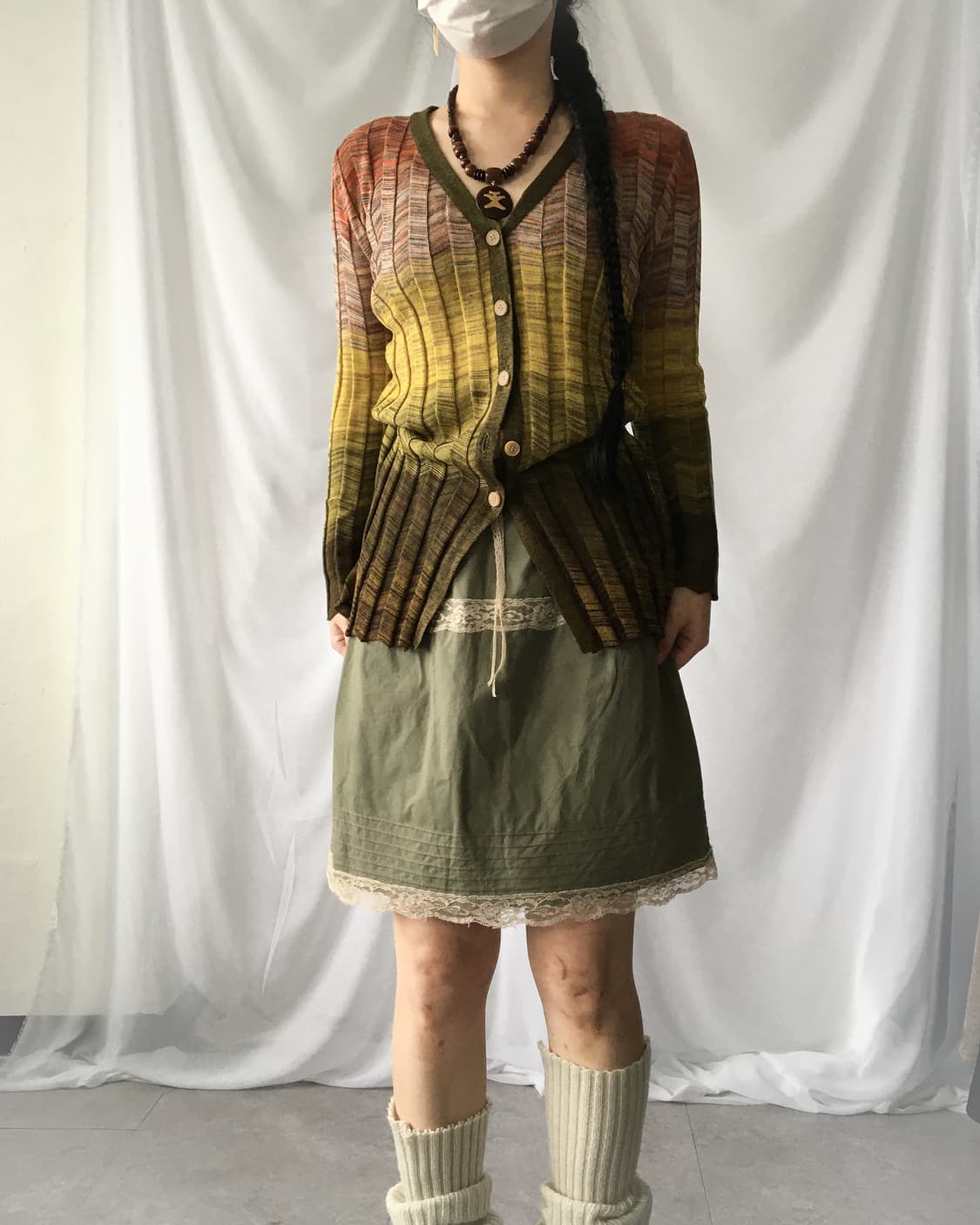 Color mixed ribbed knit cardigan 상품이미지5